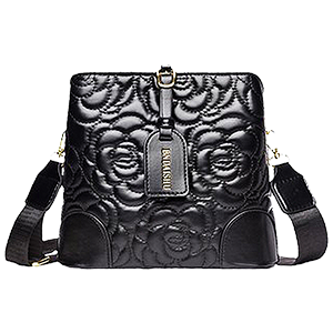 Bolso Negro de Mujer Elegante Cuero PU con Bordado en Relieve de Flores